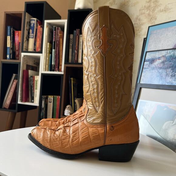 Denver Western Brown Cowboy Boots sz 7 Caiman alligator Leather made in Mexico - Picture 1 of 16